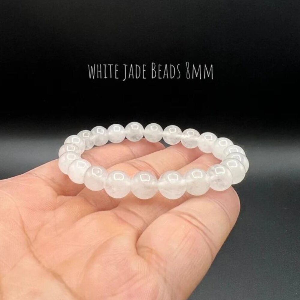 New Unisex White Jade 8mn Beaded Bracelet